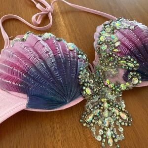 Handmade Victoria's Secret Pink and Purple Shell Embellished Mermaid Bikini Top